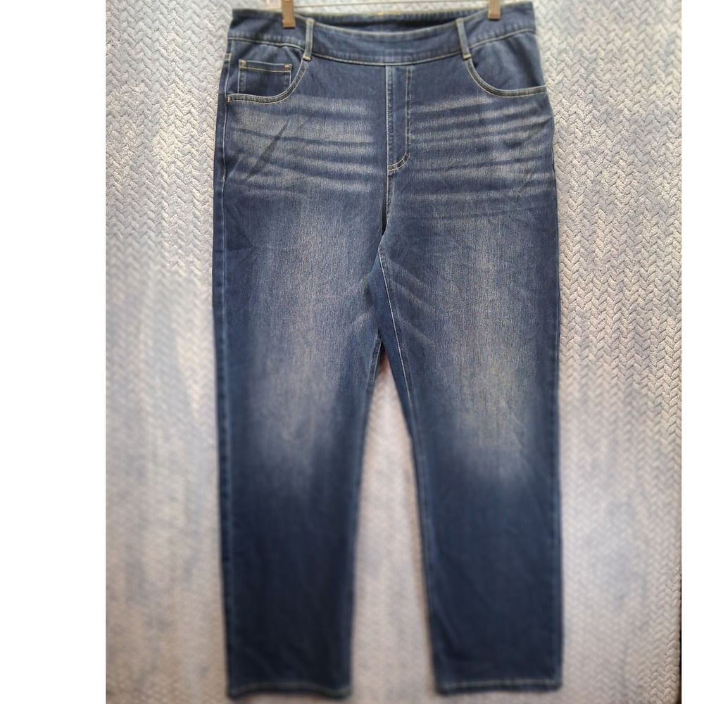 Halara Womens High Waisted Pull On Straight Leg Jeans Medium Wash Denim Size L